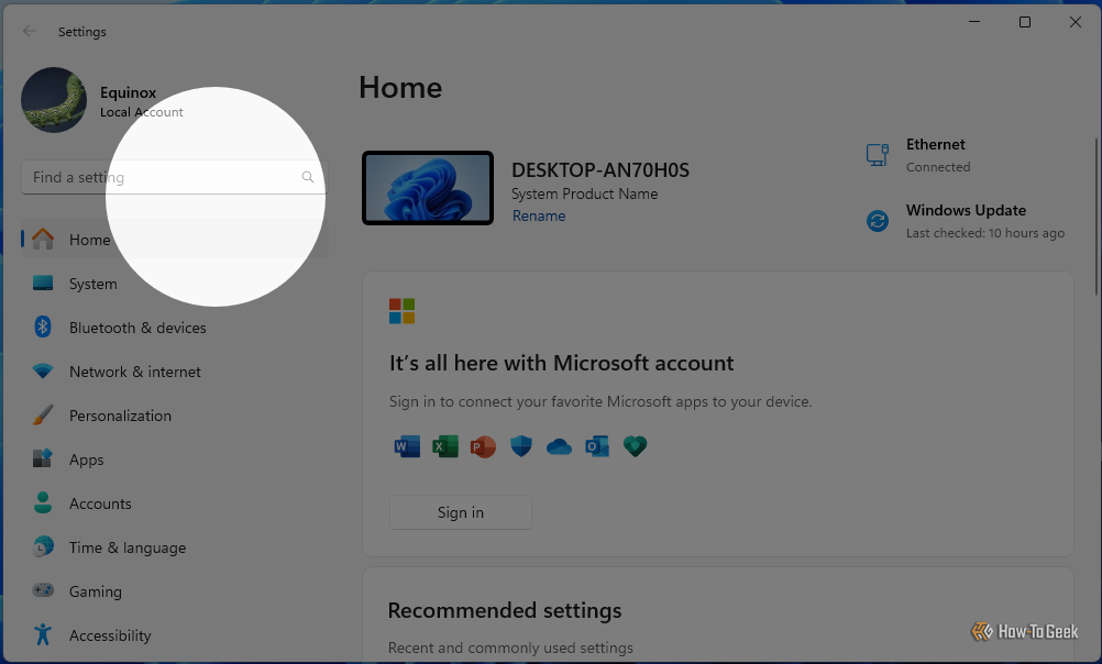 The cursor indicator on the Settings app. 