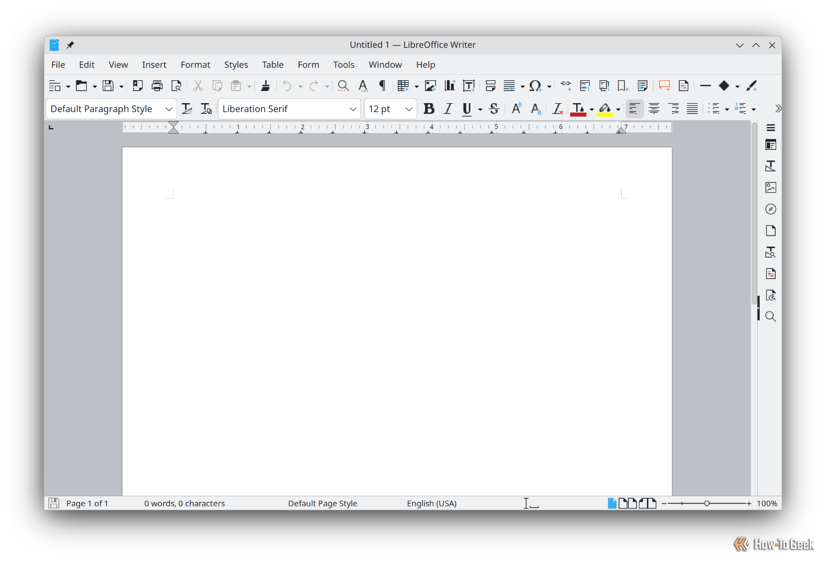 A blank document in LibreOffice Writer. 